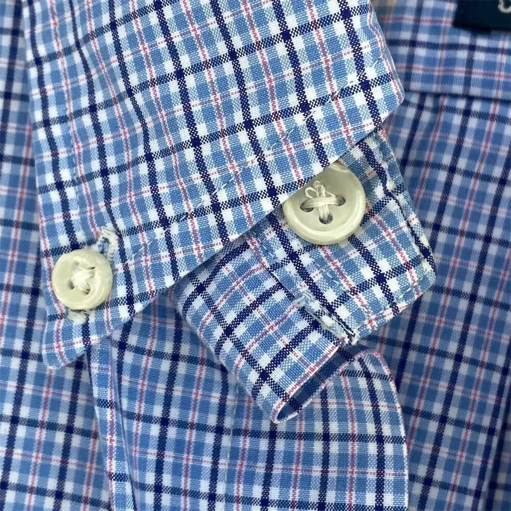 Ralph Lauren Men's XL Blue Check Short Sleeve Button-Up Shirt